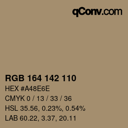 Color code: RGB 164 142 110 | qconv.com