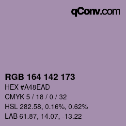 Color code: RGB 164 142 173 | qconv.com