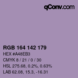 Color code: RGB 164 142 179 | qconv.com