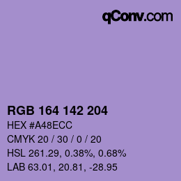 カラーコード: RGB 164 142 204 | qconv.com