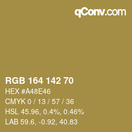 Color code: RGB 164 142 70 | qconv.com
