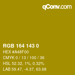 Color code: RGB 164 143 0 | qconv.com