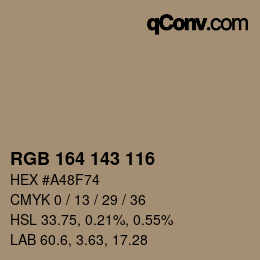 Color code: RGB 164 143 116 | qconv.com