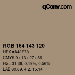 カラーコード: RGB 164 143 120 | qconv.com