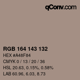 Color code: RGB 164 143 132 | qconv.com