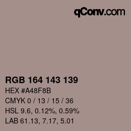 颜色代码: RGB 164 143 139 | qconv.com
