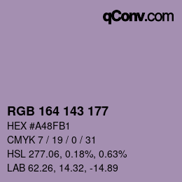 カラーコード: RGB 164 143 177 | qconv.com