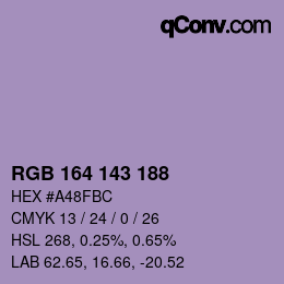 Color code: RGB 164 143 188 | qconv.com