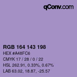 Color code: RGB 164 143 198 | qconv.com