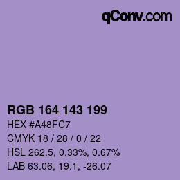 Color code: RGB 164 143 199 | qconv.com