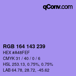 Color code: RGB 164 143 239 | qconv.com