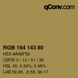 颜色代码: RGB 164 143 80 | qconv.com