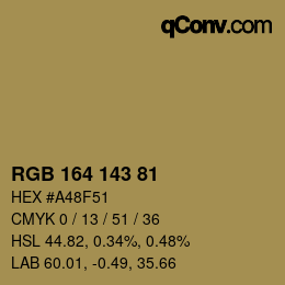 颜色代码: RGB 164 143 81 | qconv.com
