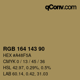 Color code: RGB 164 143 90 | qconv.com