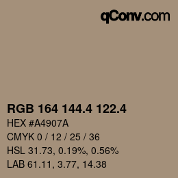 カラーコード: RGB 164 144.4 122.4 | qconv.com