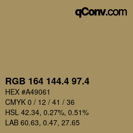 カラーコード: RGB 164 144.4 97.4 | qconv.com