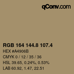 カラーコード: RGB 164 144.8 107.4 | qconv.com