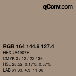 カラーコード: RGB 164 144.8 127.4 | qconv.com