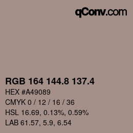 カラーコード: RGB 164 144.8 137.4 | qconv.com