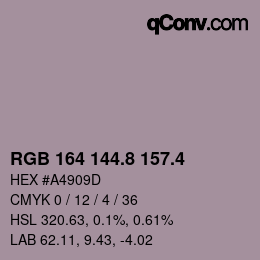 カラーコード: RGB 164 144.8 157.4 | qconv.com