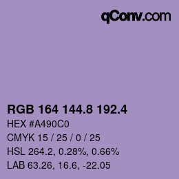 カラーコード: RGB 164 144.8 192.4 | qconv.com
