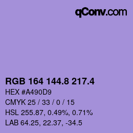 カラーコード: RGB 164 144.8 217.4 | qconv.com