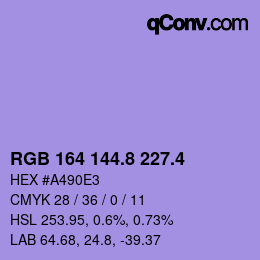 カラーコード: RGB 164 144.8 227.4 | qconv.com