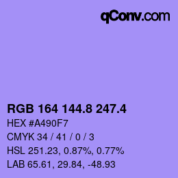 カラーコード: RGB 164 144.8 247.4 | qconv.com