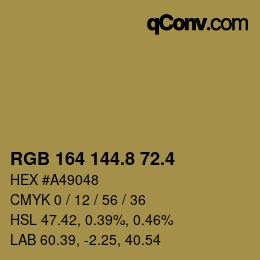カラーコード: RGB 164 144.8 72.4 | qconv.com