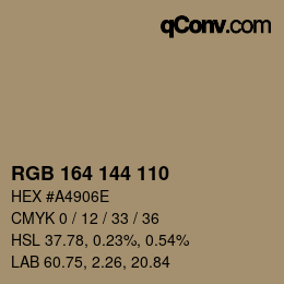 Color code: RGB 164 144 110 | qconv.com