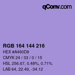 颜色代码: RGB 164 144 216 | qconv.com
