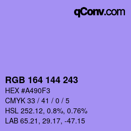 Color code: RGB 164 144 243 | qconv.com