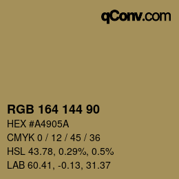 Color code: RGB 164 144 90 | qconv.com