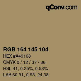 Color code: RGB 164 145 104 | qconv.com