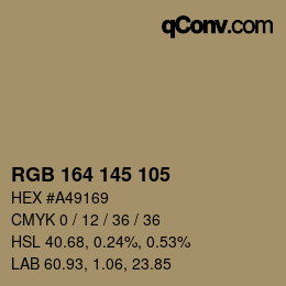 Color code: RGB 164 145 105 | qconv.com