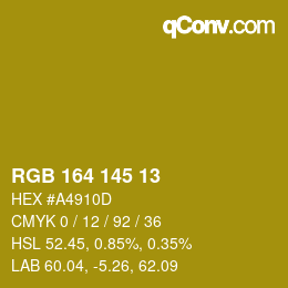 Color code: RGB 164 145 13 | qconv.com