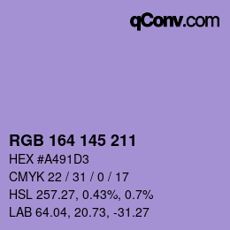 Color code: RGB 164 145 211 | qconv.com