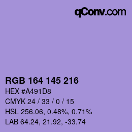 Color code: RGB 164 145 216 | qconv.com