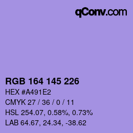 Color code: RGB 164 145 226 | qconv.com