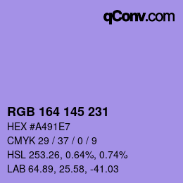 Color code: RGB 164 145 231 | qconv.com