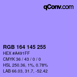 Color code: RGB 164 145 255 | qconv.com