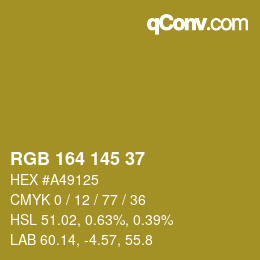 Color code: RGB 164 145 37 | qconv.com
