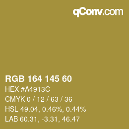 Color code: RGB 164 145 60 | qconv.com