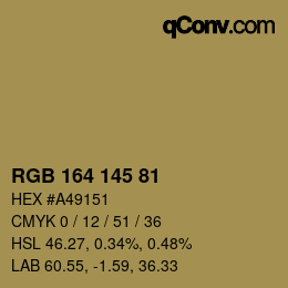 Color code: RGB 164 145 81 | qconv.com