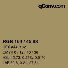 Color code: RGB 164 145 98 | qconv.com