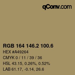 カラーコード: RGB 164 146.2 100.6 | qconv.com