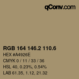 カラーコード: RGB 164 146.2 110.6 | qconv.com