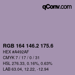 カラーコード: RGB 164 146.2 175.6 | qconv.com