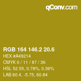 カラーコード: RGB 164 146.2 20.6 | qconv.com