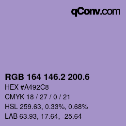 カラーコード: RGB 164 146.2 200.6 | qconv.com